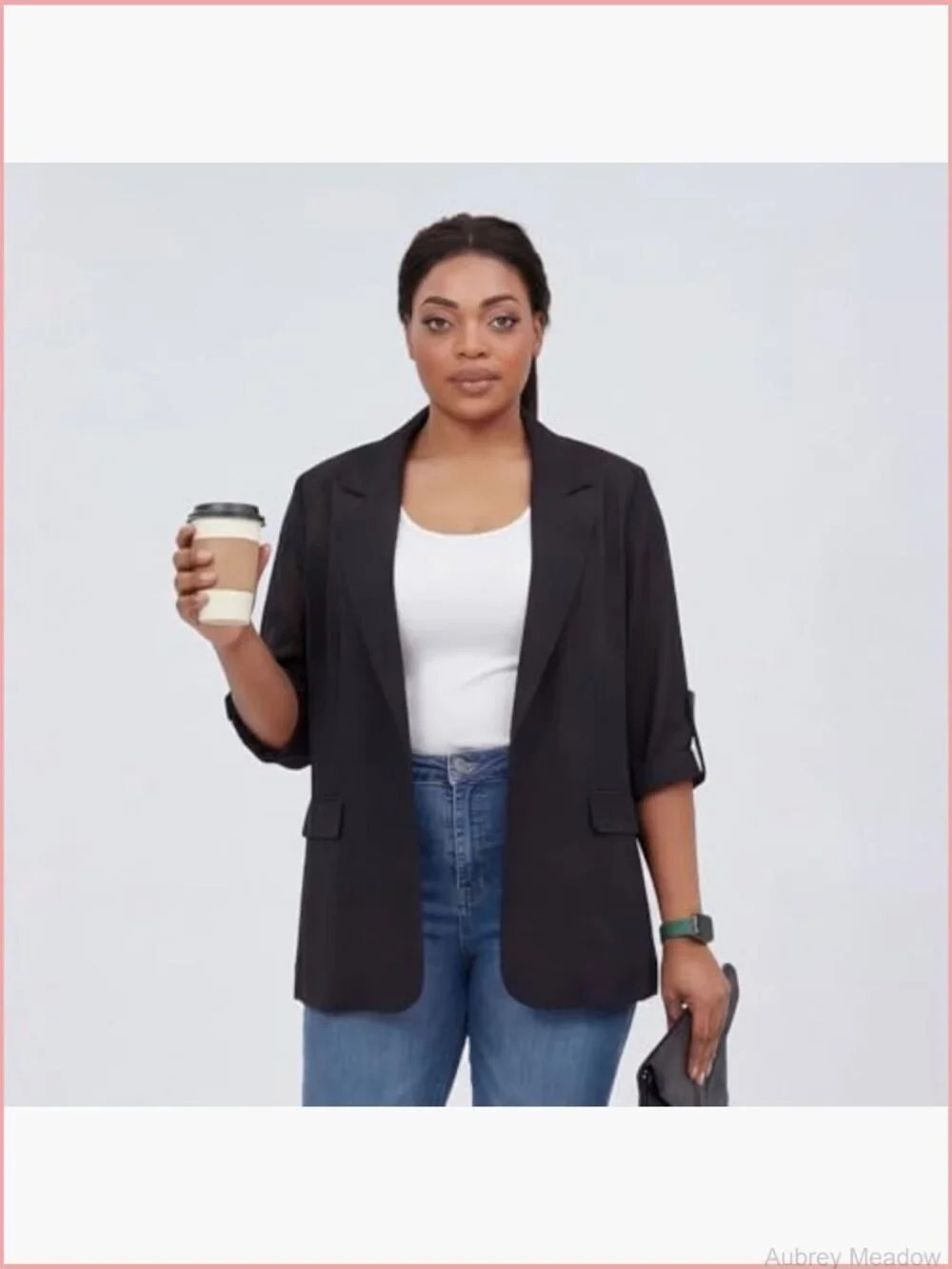 Plus Size Relaxed Fit Business Casual Blazer 3/4 Sleeve